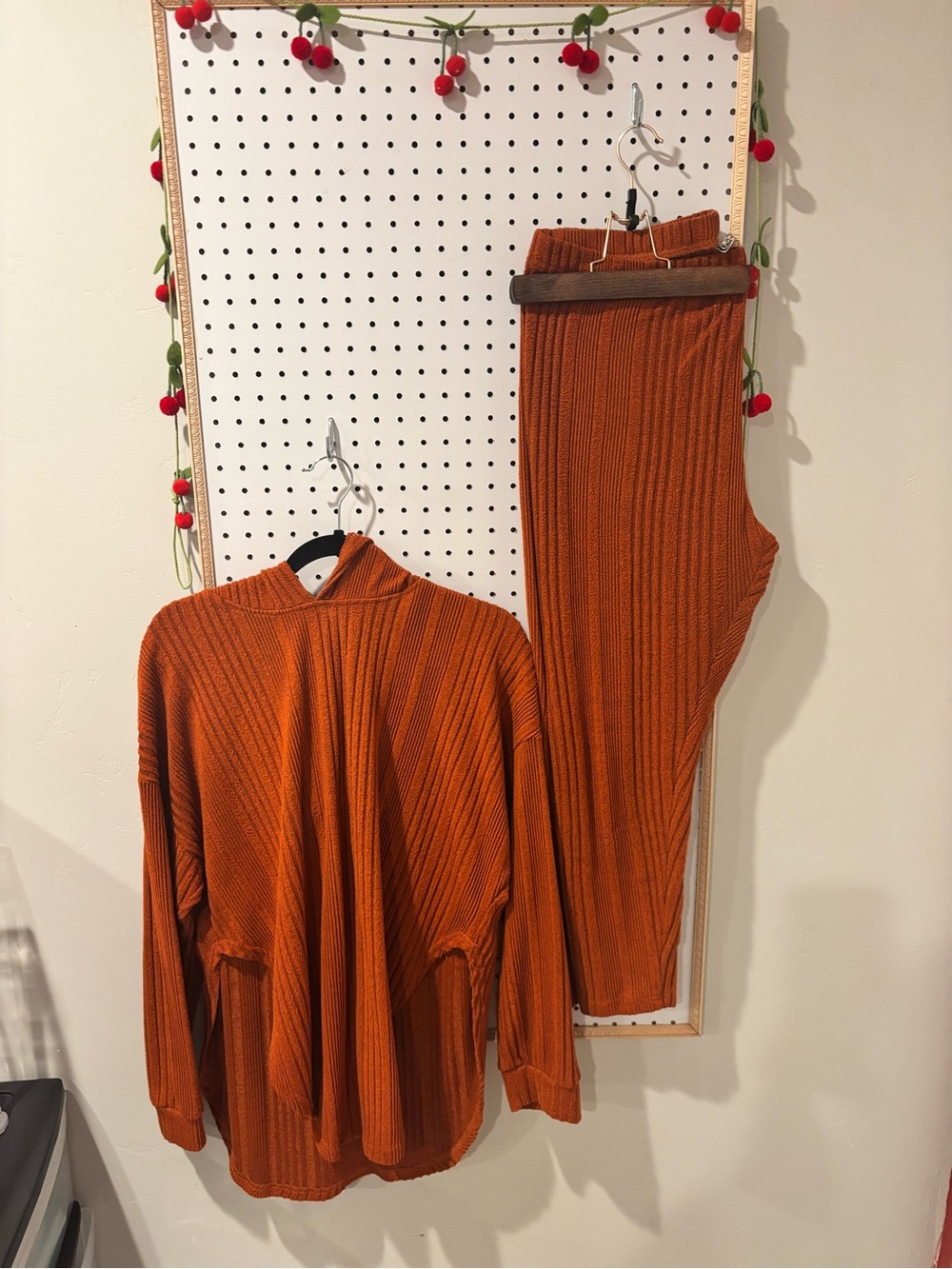 Cozy Ribbed Knit Lounge Set in Burnt Orange